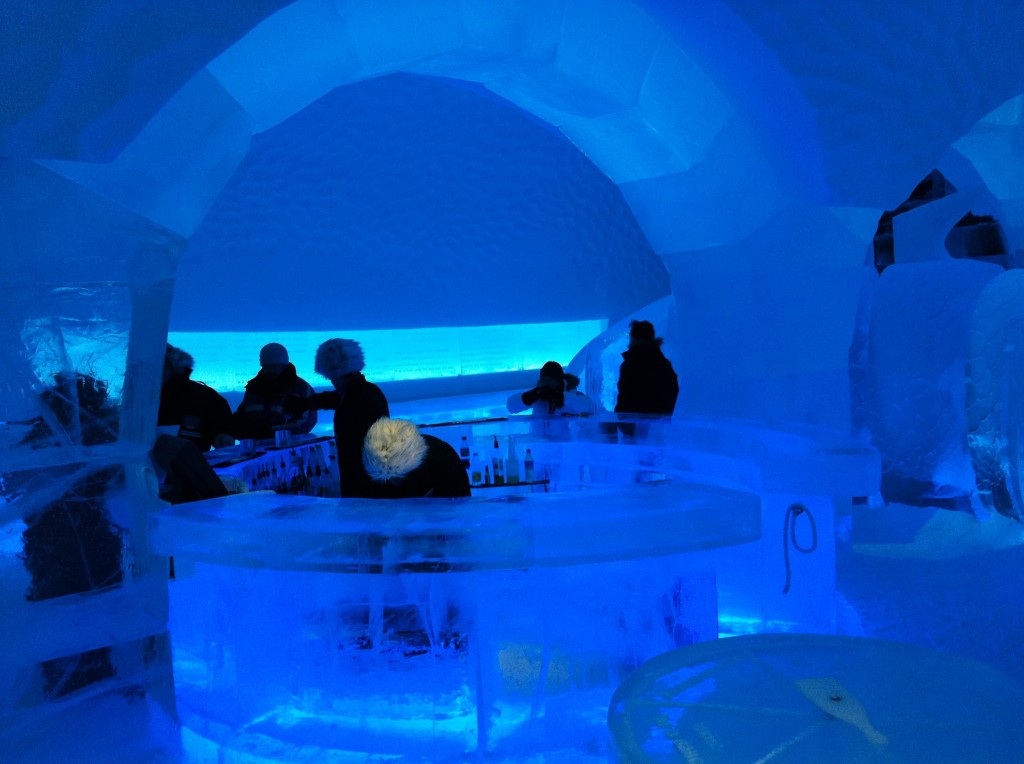 The bar at the Ice Hotel. Yes, everything is made of ice!